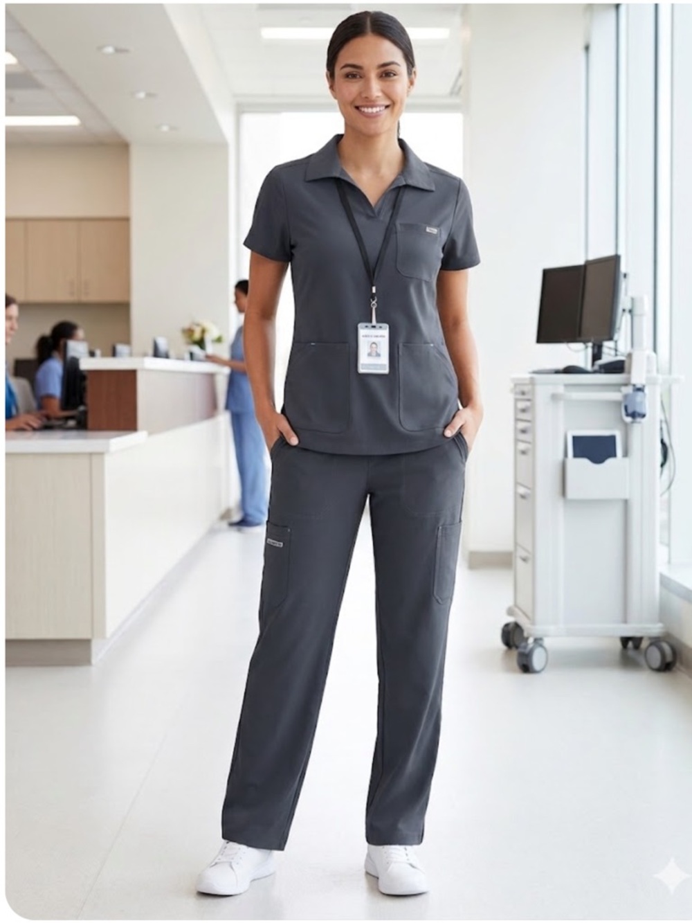 Women's Straight-Leg Scrub Pants in Charcoal Gray - Modern Professional